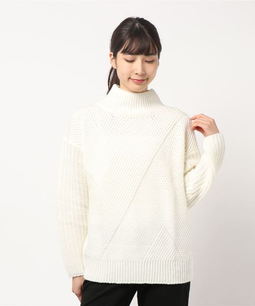 archives(アルシーヴ)の「片畦バイヤス柄ハイネック(ニット/セーター・レディース・ネイビー/ブラウン/オフホワイト・MEDIUM)」の7枚目の写真