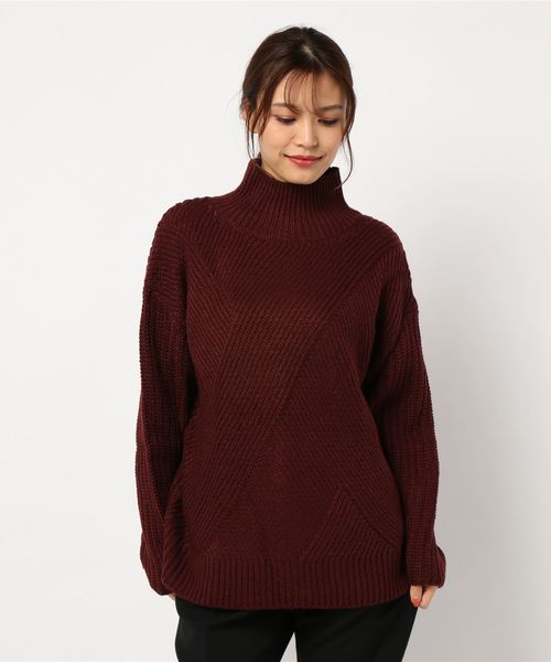 archives(アルシーヴ)の「片畦バイヤス柄ハイネック(ニット/セーター・レディース・ネイビー/ブラウン/オフホワイト・MEDIUM)」の6枚目の写真