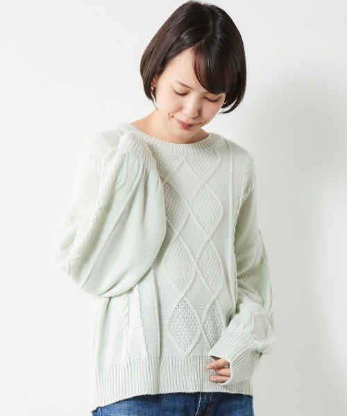 cepo（セポ）の「ケーブルクルーネックニット（ニット/セーター・レディース・ベージュ/オフホワイト/ミント/ラベンダー・M）」の3枚目の写真