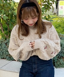 apres jour | 【2周年記念アイテム】ぽんぽん花刺繍ニット【ZOZOTOWN限定アイテム】(ニット/セーター)