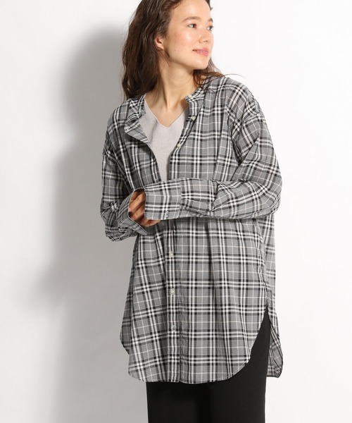 niko and...（ニコアンド）の「TONEラメチェックスタンドロングシャツ（シャツ/ブラウス・レディース・ブラック/ベージュ/グレー/チャコール・MEDIUM/LARGE）」の2枚目の写真