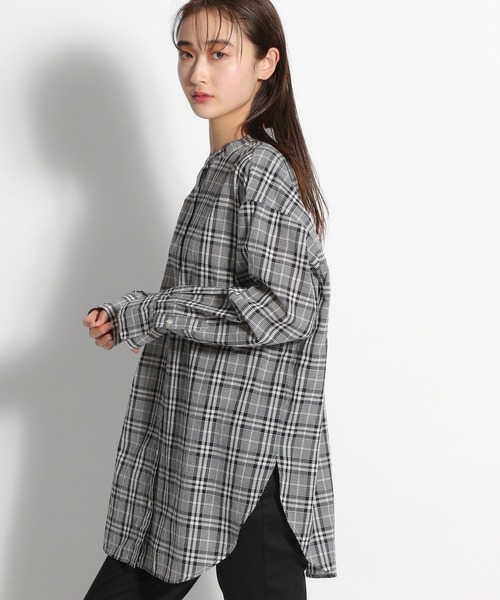 niko and...（ニコアンド）の「TONEラメチェックスタンドロングシャツ（シャツ/ブラウス・レディース・ブラック/ベージュ/グレー/チャコール・MEDIUM/LARGE）」の8枚目の写真
