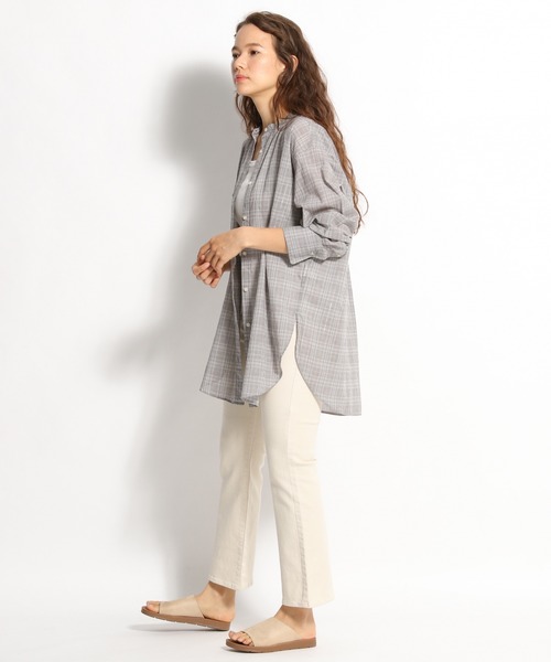niko and...（ニコアンド）の「TONEラメチェックスタンドロングシャツ（シャツ/ブラウス・レディース・ブラック/ベージュ/グレー/チャコール・MEDIUM/LARGE）」の6枚目の写真