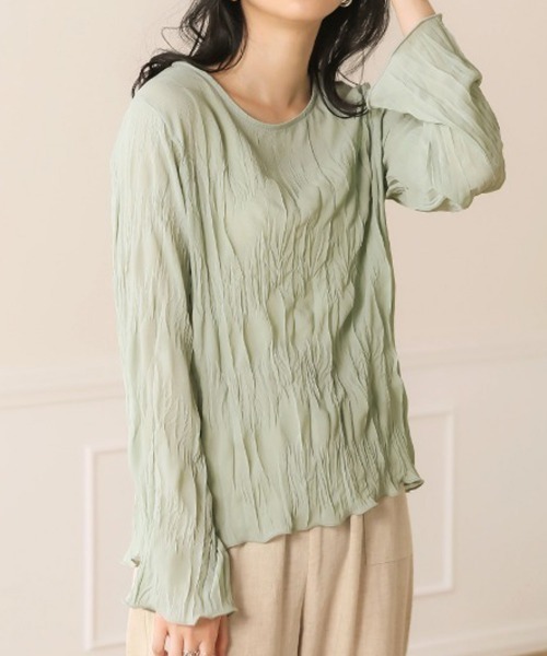 Bab(バブ)の「シフォンシアートップス/シースルーシャツブラウス/メロウ/ロングスリーブ(シャツ/ブラウス・レディース・アイボリー/ミント/ラベンダー・38)」の3枚目の写真