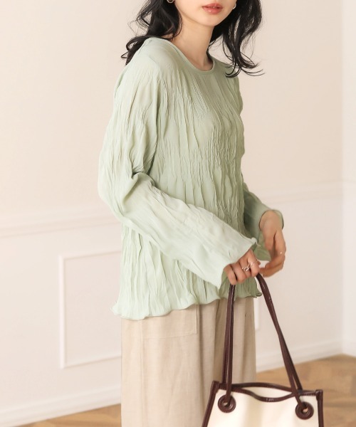 Bab(バブ)の「シフォンシアートップス/シースルーシャツブラウス/メロウ/ロングスリーブ(シャツ/ブラウス・レディース・アイボリー/ミント/ラベンダー・38)」の22枚目の写真