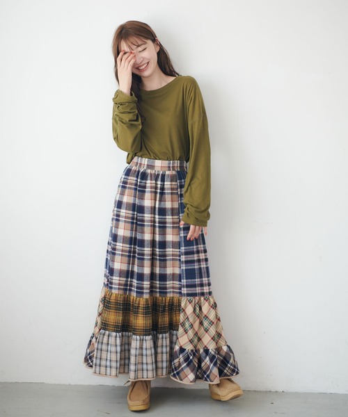 【MILKFED】ミルクフェド パッチワークスカート ロングスカート チェック柄 MILKFED.（ミルクフェド）の「PLAID PATCHWORK SKIRT（スカート