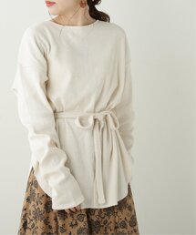 RAY CASSIN（レイカズン）の「ウエストリボン付きリブチュニック（Tシャツ/カットソー・レディース）」