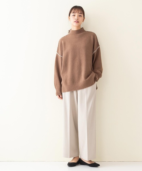 INNOCENT BLUE(イノセントブルー)の「【INNOCENT BLUE/イノセントブルー】ボトルネックステッチプルオーバーニット/セーター モックネック 配色のハンドステッチ(ニット/セーター・レディース・ライトグレー/ブラック/ブラウン/アイボリー・MEDIUM)」の19枚目の写真