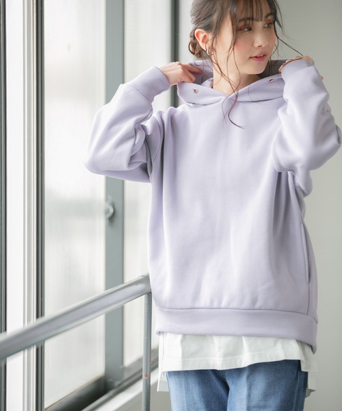 GLOBAL WORK（グローバルワーク）の「ハンサム美人スリットパーカー/926121（パーカー・レディース・ブルー/アイボリー/スミクロ/ブラウン系その他/グレイッシュベージュ/ラベンダー・MEDIUM/LARGE）」の6枚目の写真
