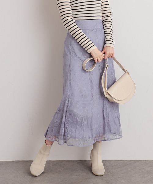 natural couture(ナチュラルクチュール)の「【WEB限定】osonoレーススカート(スカート・レディース・カーキ/サックスブルー/モカ/ラベンダー/ライトベージュ・FREE)」の4枚目の写真