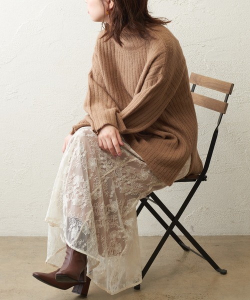 natural couture(ナチュラルクチュール)の「【WEB限定】osonoレーススカート(スカート・レディース・カーキ/サックスブルー/モカ/ラベンダー/ライトベージュ・FREE)」の3枚目の写真