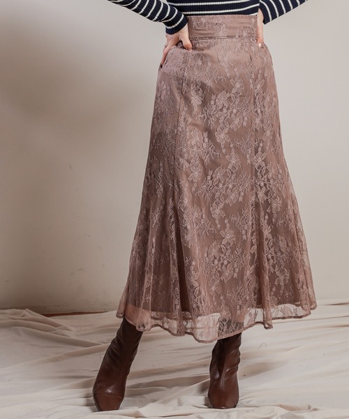 natural couture(ナチュラルクチュール)の「【WEB限定】osonoレーススカート(スカート・レディース・カーキ/サックスブルー/モカ/ラベンダー/ライトベージュ・FREE)」の2枚目の写真