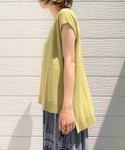 Q（キュー）の「配色メローフレンチニット（ニット/セーター・レディース・ブラック/ライトグリーン・MEDIUM）」の4枚目の写真