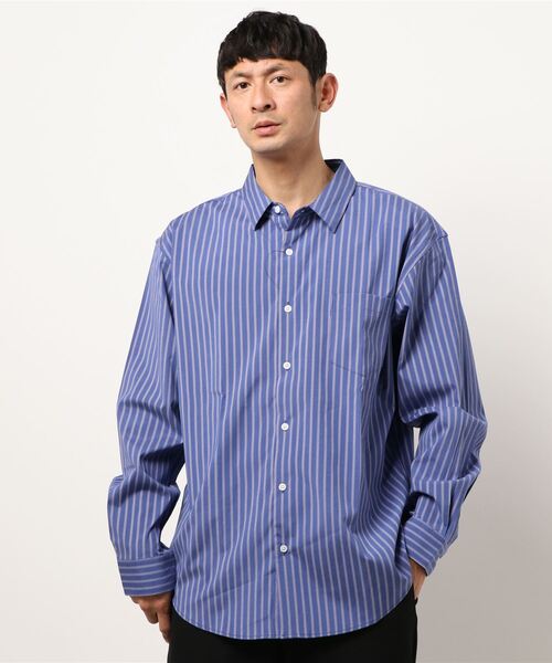 PLUS ONE（プラスワン）の「【PLUS ONE】ストライプブロードシャツ（シャツ/ブラウス・メンズ・ベージュ/ネイビー/グレー・M/L/XL）」の3枚目の写真