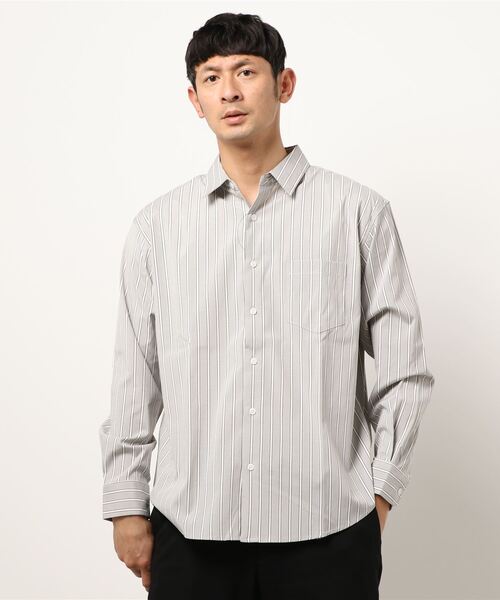 PLUS ONE（プラスワン）の「【PLUS ONE】ストライプブロードシャツ（シャツ/ブラウス・メンズ・ベージュ/ネイビー/グレー・M/L/XL）」の2枚目の写真