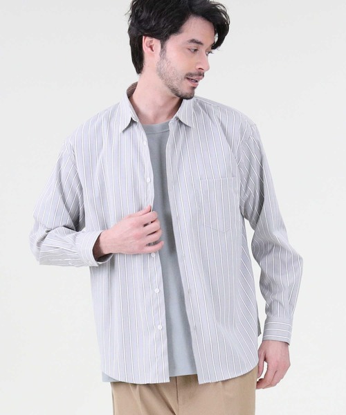 PLUS ONE（プラスワン）の「【PLUS ONE】ストライプブロードシャツ（シャツ/ブラウス・メンズ・ベージュ/ネイビー/グレー・M/L/XL）」の17枚目の写真