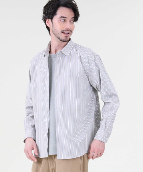 PLUS ONE（プラスワン）の「【PLUS ONE】ストライプブロードシャツ（シャツ/ブラウス・メンズ・ベージュ/ネイビー/グレー・M/L/XL）」の18枚目の写真