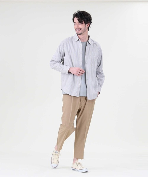 PLUS ONE（プラスワン）の「【PLUS ONE】ストライプブロードシャツ（シャツ/ブラウス・メンズ・ベージュ/ネイビー/グレー・M/L/XL）」の19枚目の写真