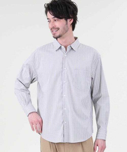 PLUS ONE（プラスワン）の「【PLUS ONE】ストライプブロードシャツ（シャツ/ブラウス・メンズ・ベージュ/ネイビー/グレー・M/L/XL）」の20枚目の写真