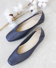 green label relaxingネイビー スエード スクエアパンプス スクエア チャンキー ミュール（3cmヒール）（パンプス）｜green