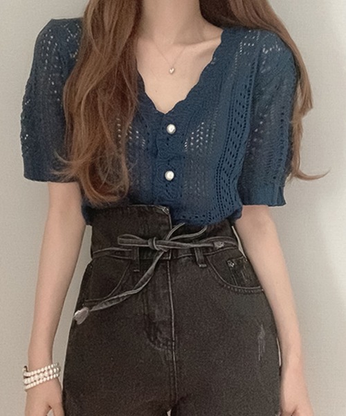 Girly Doll（ガーリードール）の「クロシェ編みカーディガン（カーディガン/ボレロ・レディース・ホワイト/レッド/ネイビー/キャメル/ブラック/グレー/ベージュ・FREE）」の5枚目の写真