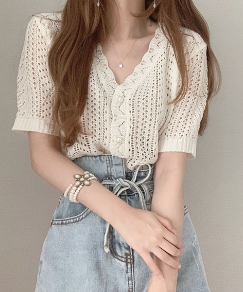 Girly Doll（ガーリードール）の「クロシェ編みカーディガン（カーディガン/ボレロ・レディース・ホワイト/レッド/ネイビー/キャメル/ブラック/グレー/ベージュ・FREE）」の18枚目の写真