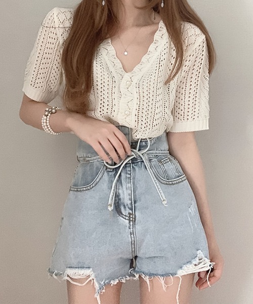 Girly Doll（ガーリードール）の「クロシェ編みカーディガン（カーディガン/ボレロ・レディース・ホワイト/レッド/ネイビー/キャメル/ブラック/グレー/ベージュ・FREE）」の20枚目の写真