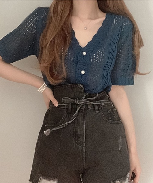 Girly Doll（ガーリードール）の「クロシェ編みカーディガン（カーディガン/ボレロ・レディース・ホワイト/レッド/ネイビー/キャメル/ブラック/グレー/ベージュ・FREE）」の16枚目の写真