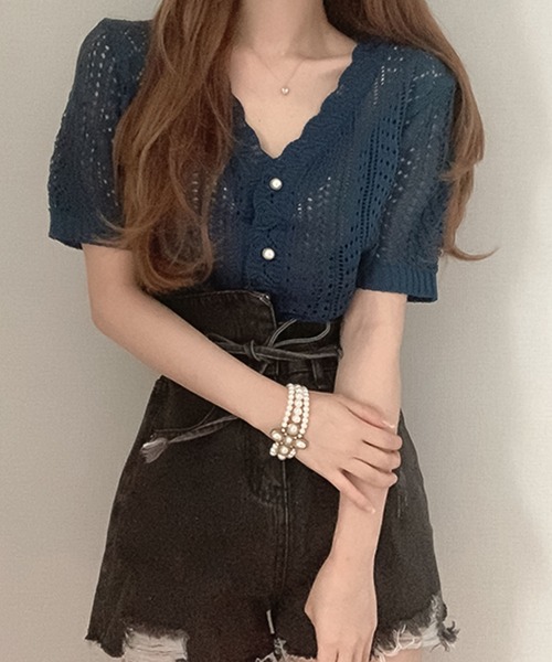 Girly Doll（ガーリードール）の「クロシェ編みカーディガン（カーディガン/ボレロ・レディース・ホワイト/レッド/ネイビー/キャメル/ブラック/グレー/ベージュ・FREE）」の13枚目の写真