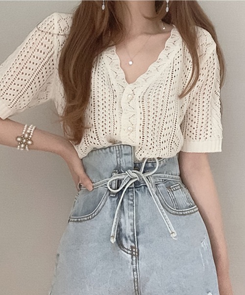 Girly Doll（ガーリードール）の「クロシェ編みカーディガン（カーディガン/ボレロ・レディース・ホワイト/レッド/ネイビー/キャメル/ブラック/グレー/ベージュ・FREE）」の11枚目の写真