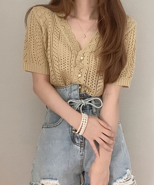 Girly Doll（ガーリードール）の「クロシェ編みカーディガン（カーディガン/ボレロ・レディース・ホワイト/レッド/ネイビー/キャメル/ブラック/グレー/ベージュ・FREE）」の15枚目の写真