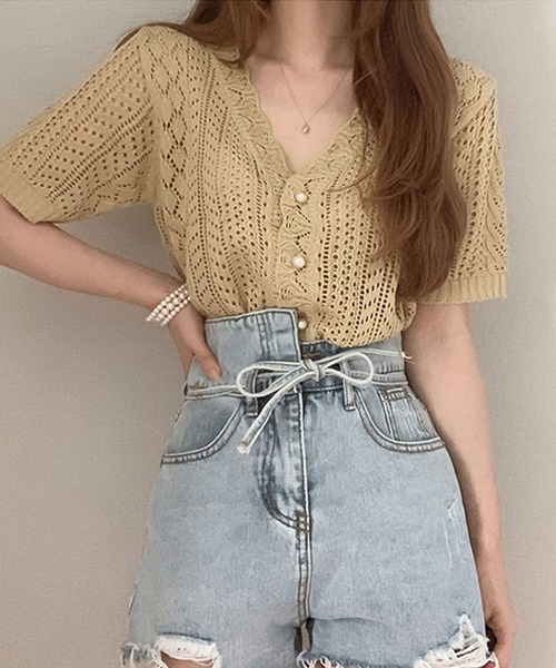 Girly Doll（ガーリードール）の「クロシェ編みカーディガン（カーディガン/ボレロ・レディース・ホワイト/レッド/ネイビー/キャメル/ブラック/グレー/ベージュ・FREE）」の8枚目の写真