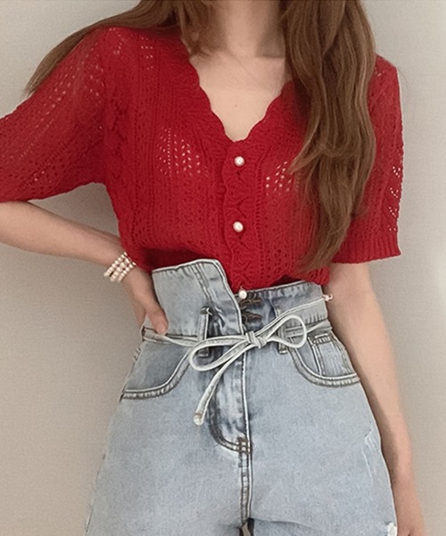 Girly Doll（ガーリードール）の「クロシェ編みカーディガン（カーディガン/ボレロ・レディース・ホワイト/レッド/ネイビー/キャメル/ブラック/グレー/ベージュ・FREE）」の19枚目の写真