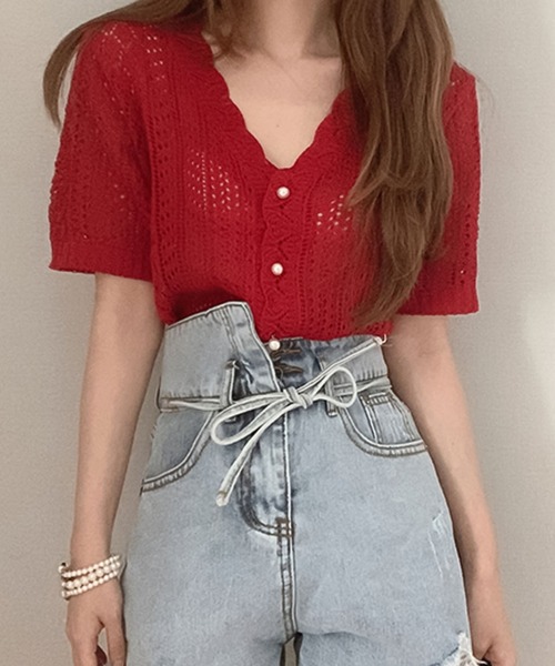 Girly Doll（ガーリードール）の「クロシェ編みカーディガン（カーディガン/ボレロ・レディース・ホワイト/レッド/ネイビー/キャメル/ブラック/グレー/ベージュ・FREE）」の17枚目の写真