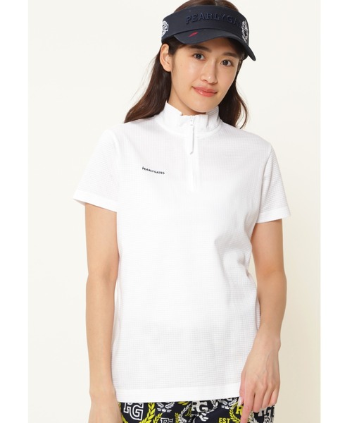 PEARLY GATES(パーリーゲイツ)の「【PEARLY GATES】ベア ジャガード 半袖 ハーフ ジップアップ プルオーバー <ESSENTIAL>(Tシャツ/カットソー)」|ホワイト