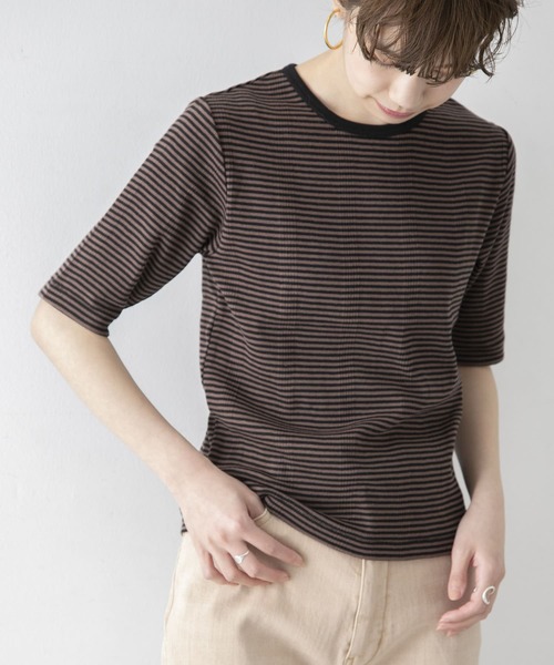 URBAN RESEARCH（アーバンリサーチ）の「『別注』Miller×URBAN RESEARCH　ハーフスリーブボーダーTシャツ（Tシャツ/カットソー・レディース・ブラウン/オレンジ/ブルー・FREE）」の2枚目の写真