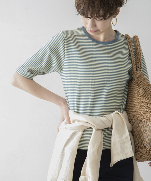 URBAN RESEARCH（アーバンリサーチ）の「『別注』Miller×URBAN RESEARCH　ハーフスリーブボーダーTシャツ（Tシャツ/カットソー・レディース・ブラウン/オレンジ/ブルー・FREE）」の3枚目の写真