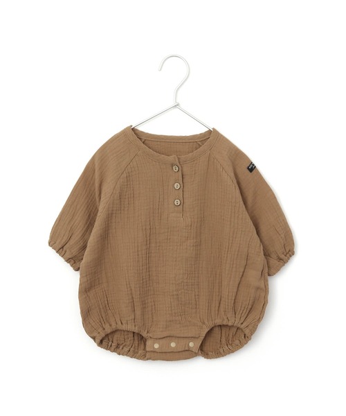 MAKE YOUR DAY（メイクユアデイ）の「Wガーゼロンパース（ロンパース・キッズ・ブラウン/イエロー/ミント/サーモンピンク・80/70）」の2枚目の写真