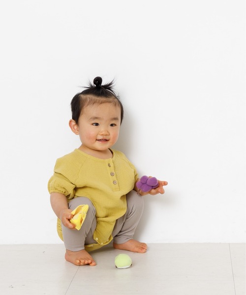 MAKE YOUR DAY（メイクユアデイ）の「Wガーゼロンパース（ロンパース・キッズ・ブラウン/イエロー/ミント/サーモンピンク・80/70）」の4枚目の写真