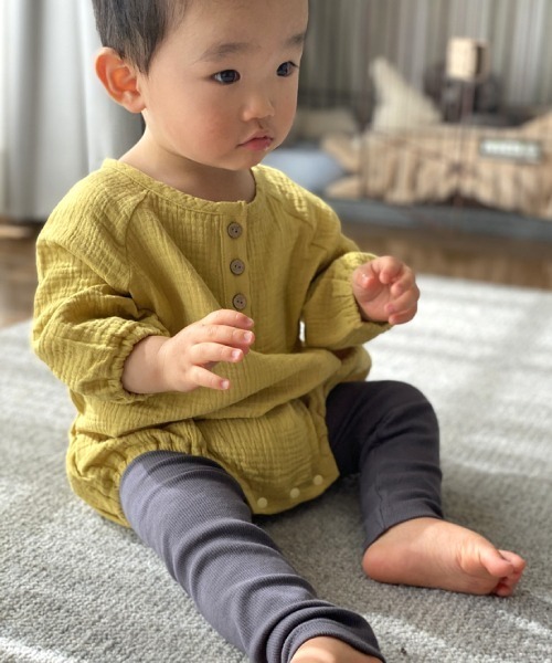 MAKE YOUR DAY（メイクユアデイ）の「Wガーゼロンパース（ロンパース・キッズ・ブラウン/イエロー/ミント/サーモンピンク・80/70）」の16枚目の写真