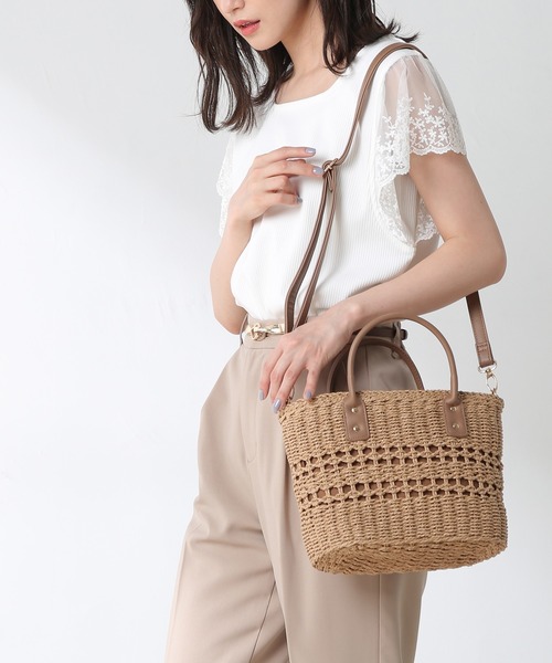 Honeys（ハニーズ）の「雑材ハンドＢａｇ（小）（ハンドバッグ・レディース・ブラウン/キナリ/ベージュ・FREE）」の3枚目の写真