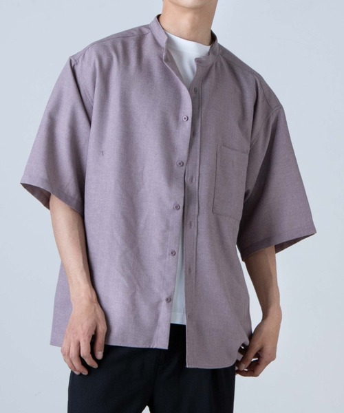 WEGO（ウィゴー）の「WEGO/リネンライクバンドカラー5分袖シャツ（シャツ/ブラウス・メンズ・ピンク/ベージュ/ラベンダー/ブラック/ワイン/ダークオレンジ・SMALL/MEDIUM/LARGE）」の4枚目の写真