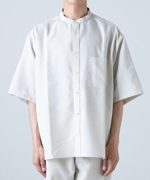 WEGO（ウィゴー）の「WEGO/リネンライクバンドカラー5分袖シャツ（シャツ/ブラウス・メンズ・ピンク/ベージュ/ラベンダー/ブラック/ワイン/ダークオレンジ・SMALL/MEDIUM/LARGE）」の18枚目の写真