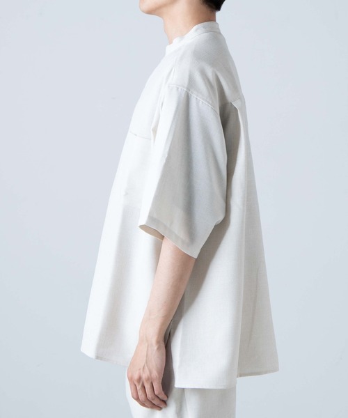 WEGO（ウィゴー）の「WEGO/リネンライクバンドカラー5分袖シャツ（シャツ/ブラウス・メンズ・ピンク/ベージュ/ラベンダー/ブラック/ワイン/ダークオレンジ・SMALL/MEDIUM/LARGE）」の15枚目の写真