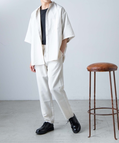 WEGO（ウィゴー）の「WEGO/リネンライクバンドカラー5分袖シャツ（シャツ/ブラウス・メンズ・ピンク/ベージュ/ラベンダー/ブラック/ワイン/ダークオレンジ・SMALL/MEDIUM/LARGE）」の19枚目の写真