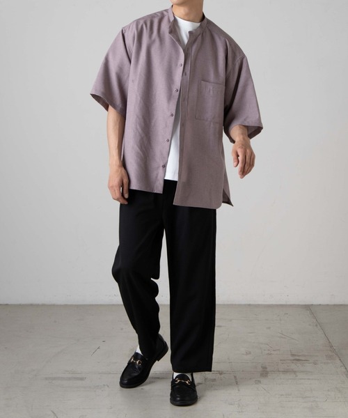 WEGO（ウィゴー）の「WEGO/リネンライクバンドカラー5分袖シャツ（シャツ/ブラウス・メンズ・ピンク/ベージュ/ラベンダー/ブラック/ワイン/ダークオレンジ・SMALL/MEDIUM/LARGE）」の17枚目の写真