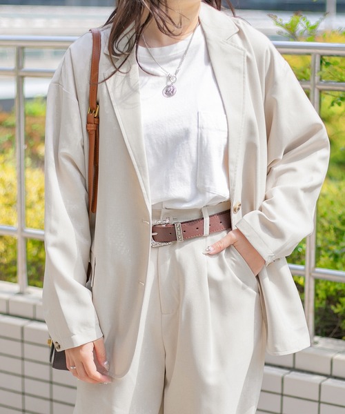 PairPair(ペアペア)の「テックリネンBIGテーラードジャケット(ユニセックス/セットアップ)(テーラードジャケット・メンズ・アイボリー/ライトブラウン・MEDIUM/LARGE)」の3枚目の写真