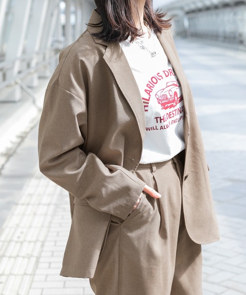 PairPair(ペアペア)の「テックリネンBIGテーラードジャケット(ユニセックス/セットアップ)(テーラードジャケット・メンズ・アイボリー/ライトブラウン・MEDIUM/LARGE)」の14枚目の写真