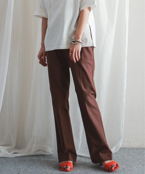 FIL DE FER（フィルデフェール）の「ダブルクロスストレッチ　イージーフレアパンツ（スラックス・レディース・ブラック/ブラウン・FREE）」の2枚目の写真