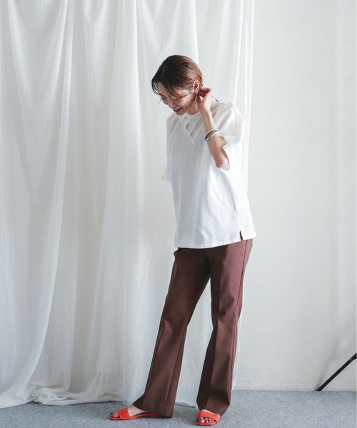 FIL DE FER（フィルデフェール）の「ダブルクロスストレッチ　イージーフレアパンツ（スラックス・レディース・ブラック/ブラウン・FREE）」の8枚目の写真